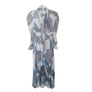 Blue and White Geometric Pattern Dress